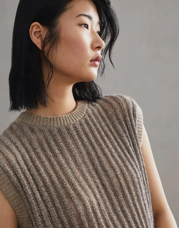 Mohair, wool and cashmere knit top with precious ribbing