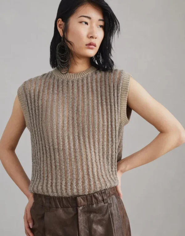 Mohair, wool and cashmere knit top with precious ribbing