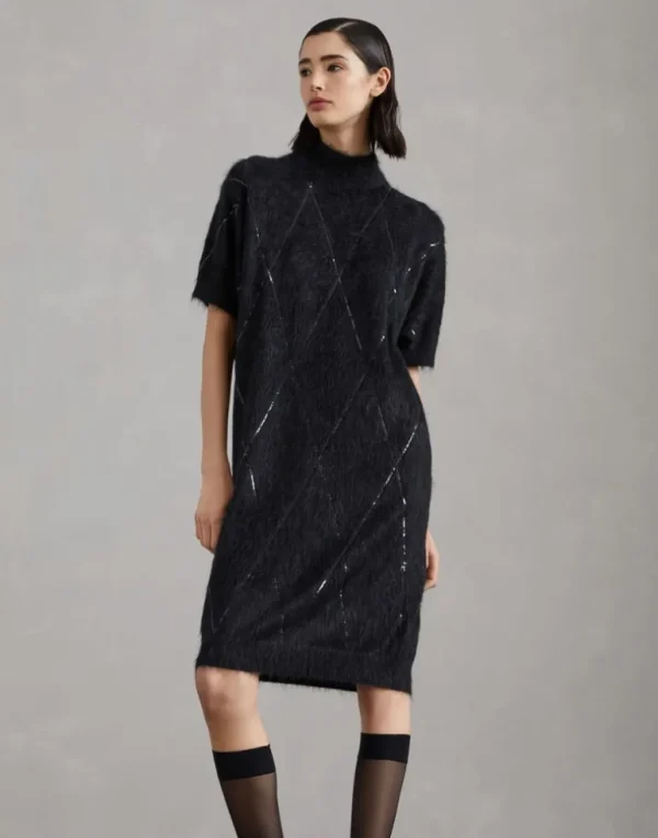 Mohair, wool, cashmere and silk knit dress with dazzling argyle embroidery