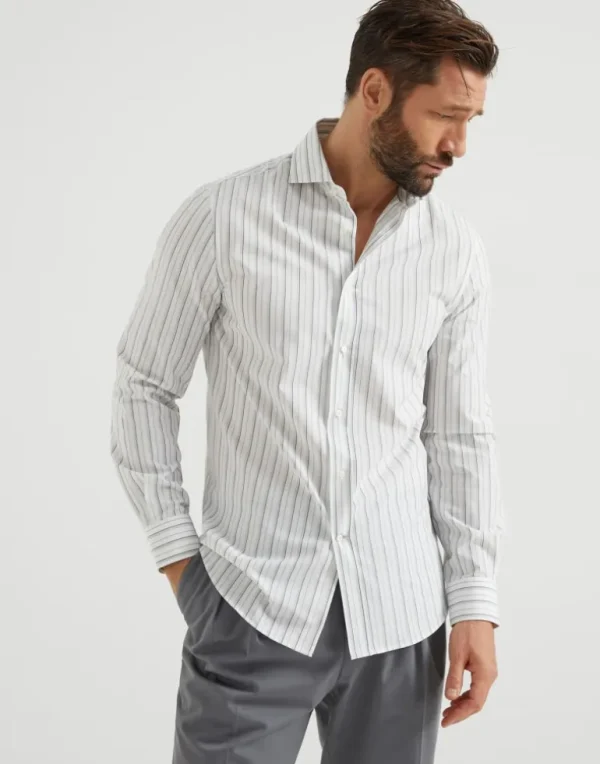 Multistripe cotton easy fit shirt with spread collar