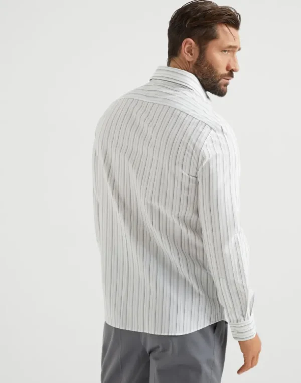 Multistripe cotton easy fit shirt with spread collar