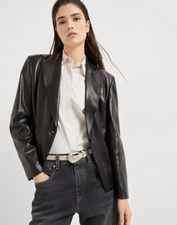 Nappa leather blazer with monili