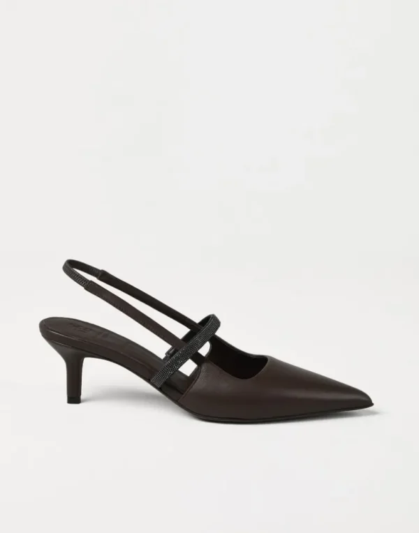 Nappa leather city heels with shiny strap