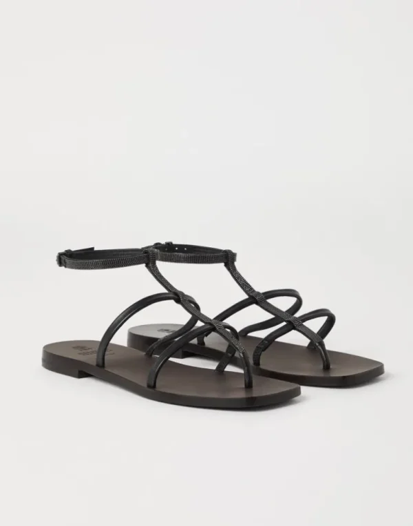 Nappa leather sandals with precious strap