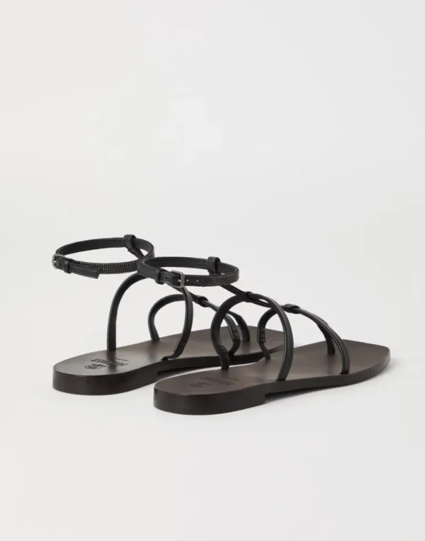 Nappa leather sandals with precious strap