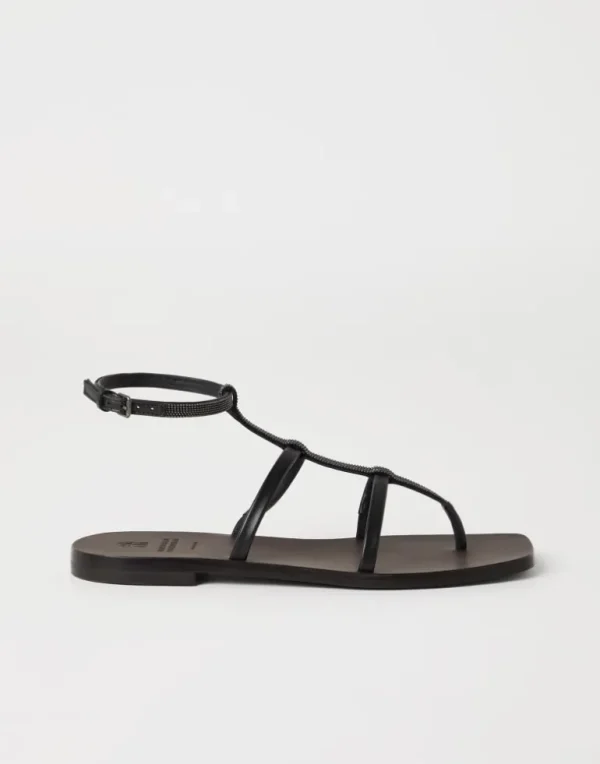 Nappa leather sandals with precious strap