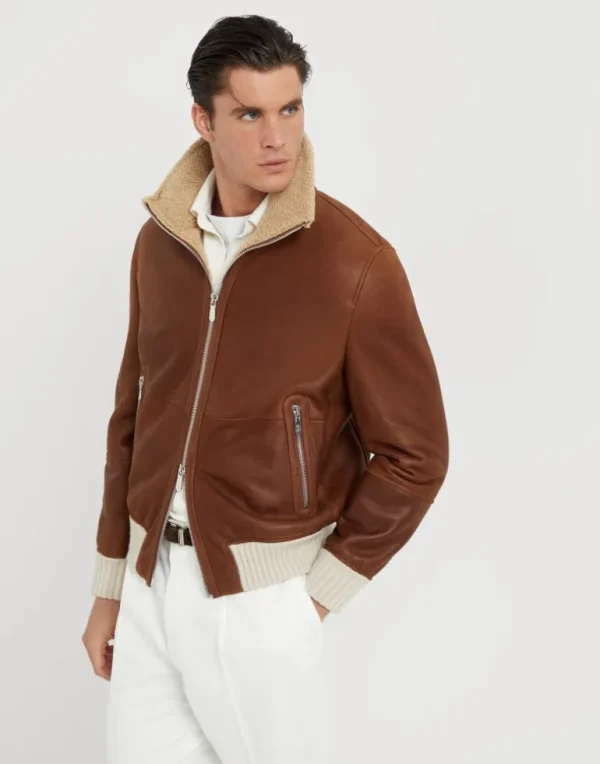 Nappa-effect shearling bomber jacket