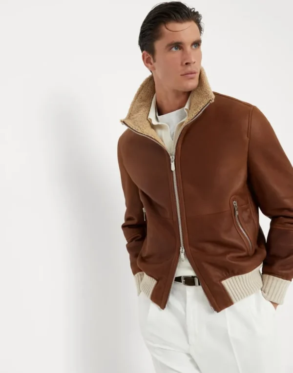 Nappa-effect shearling bomber jacket