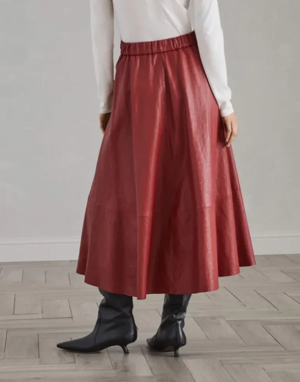 Natural leather midi circle skirt