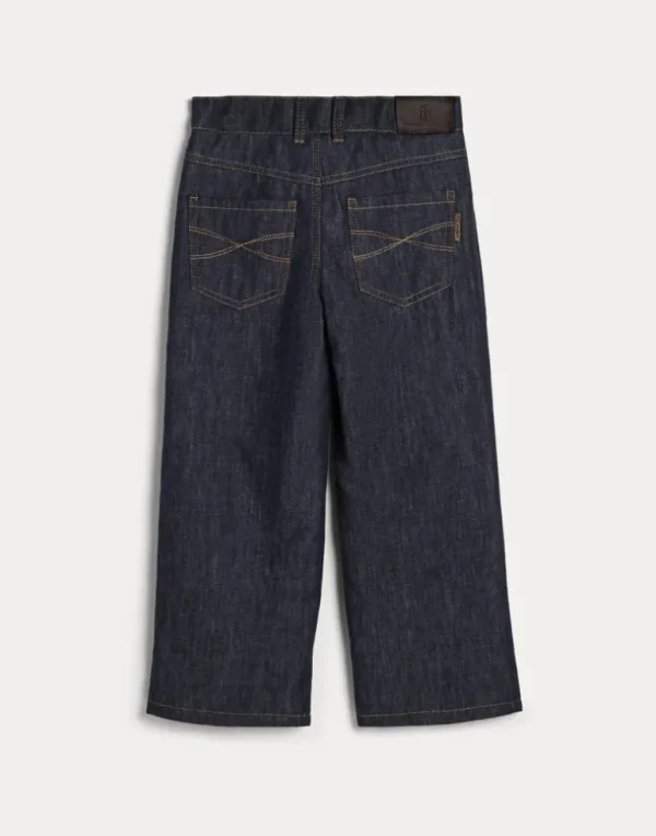 No-fade denim straight trousers with monili