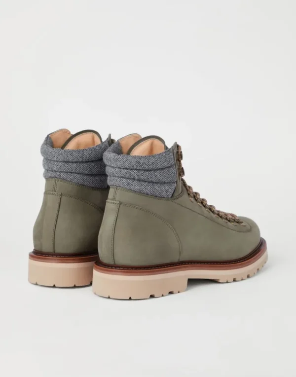 Nubuck mountain-style boots with wool diagonal insert