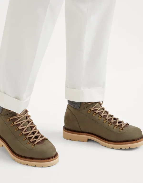 Nubuck mountain-style boots with wool diagonal insert