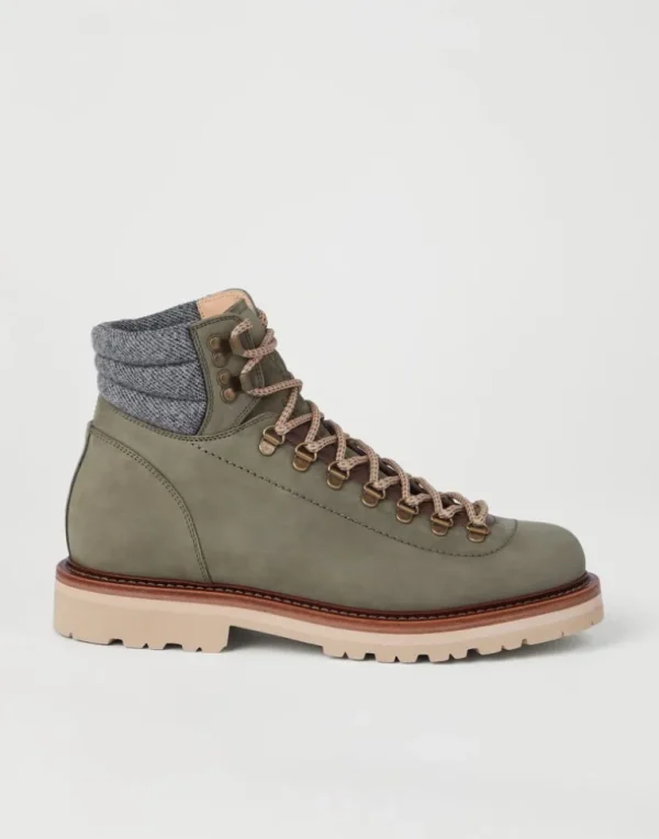 Nubuck mountain-style boots with wool diagonal insert