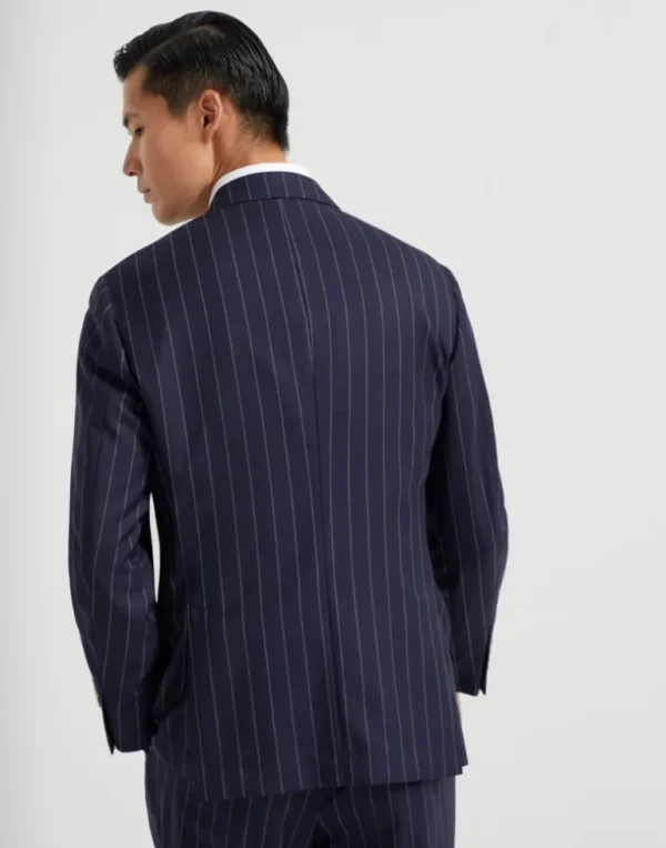 One-and-a-half-breasted blazer in super 150s virgin wool wide chalk stripe batavia