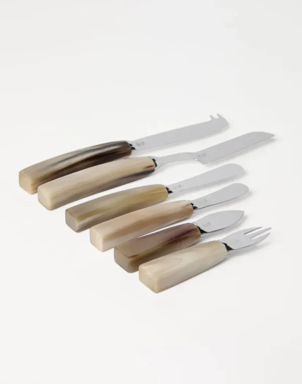 2-piece buffalo horn and steel cheese cutlery set