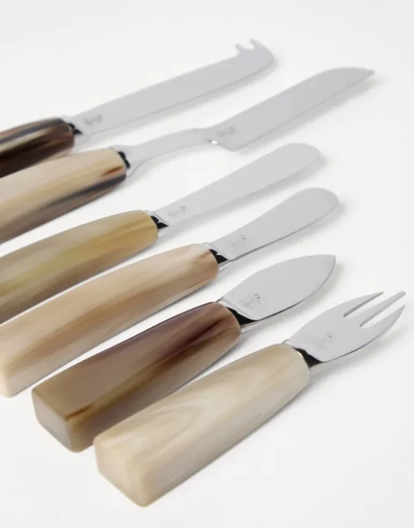 2-piece buffalo horn and steel cheese cutlery set