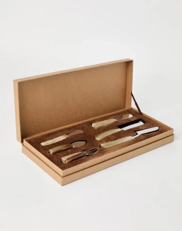 2-piece buffalo horn and steel cheese cutlery set