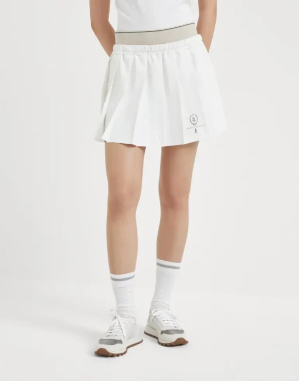 Pleated techno poplin mini skirt with tennis logo