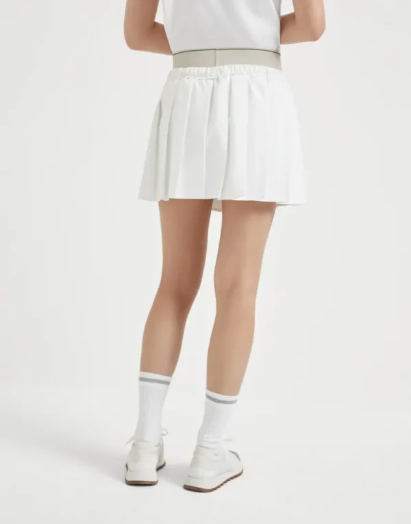 Pleated techno poplin mini skirt with tennis logo