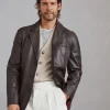 Polished calfskin blazer-style outerwear jacket