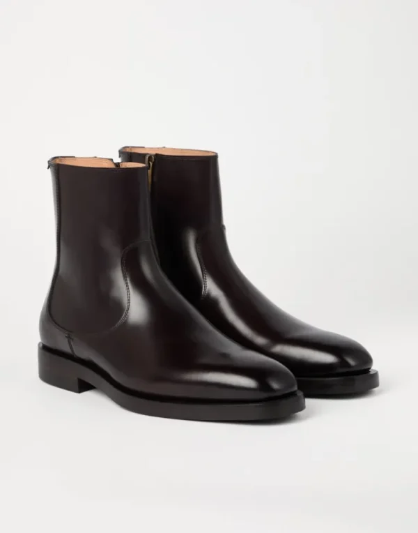 Polished calfskin boots with zipper