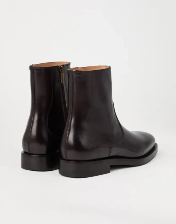 Polished calfskin boots with zipper