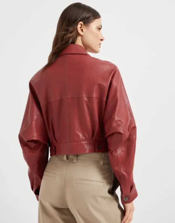 Polished leather outerwear jacket with monili