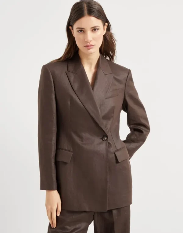 Polished linen twill blazer with monili