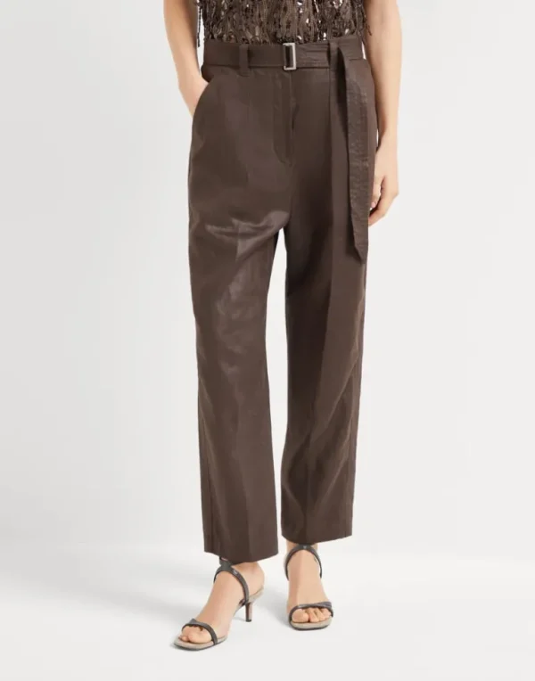 Polished linen twill ergonomic chino trousers