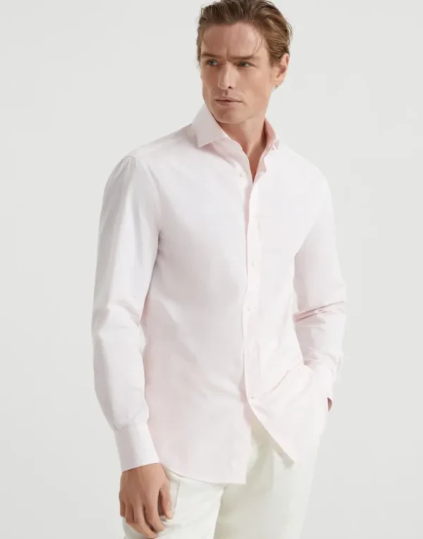 Poplin slim fit shirt with spread collar