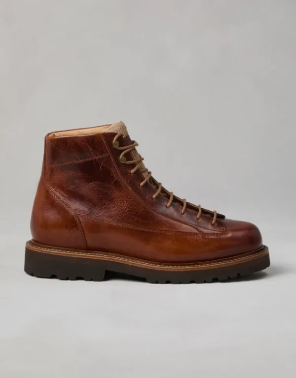 Pull-up calfskin urban outdoor boots with corduroy insert