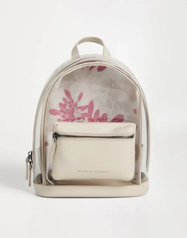 PVC and nappa leather backpack with flower print and monili