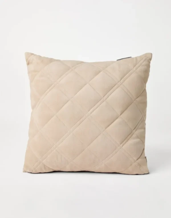 Quilted suede cushion with monili