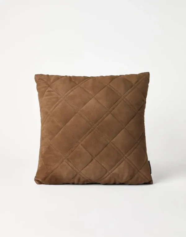 Quilted suede cushion with monili