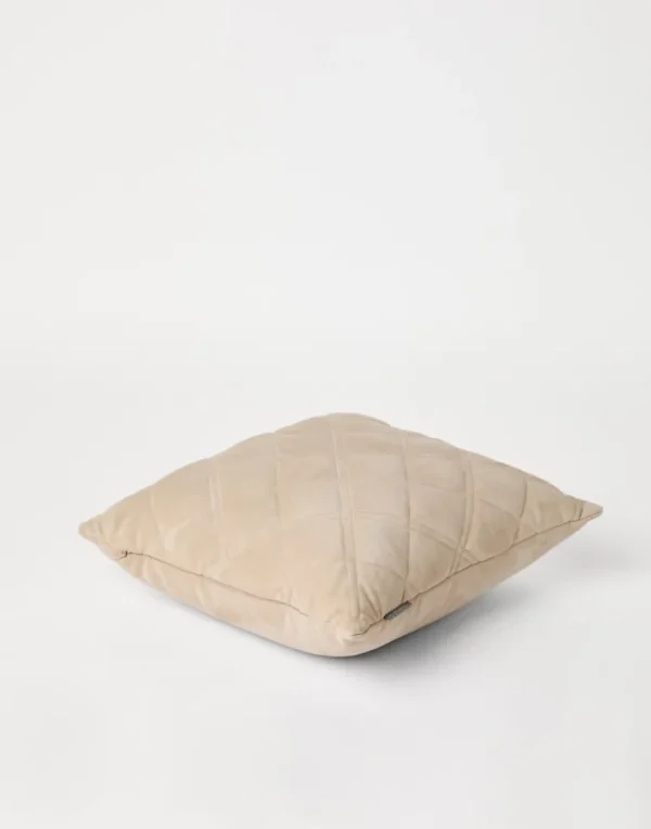 Quilted suede cushion with monili