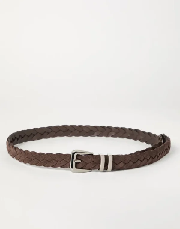 Reversed calfskin braided belt with tip