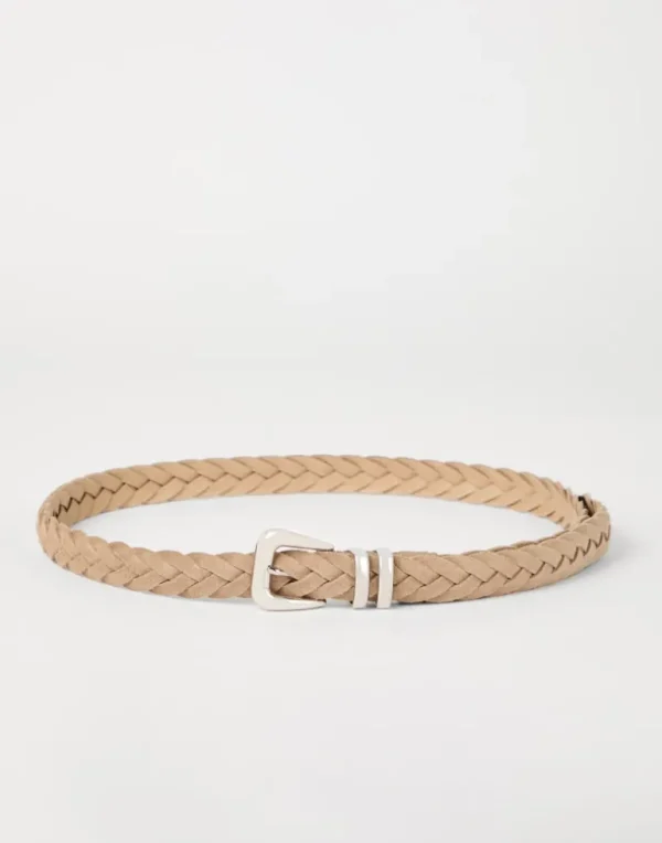 Reversed calfskin braided belt with tip