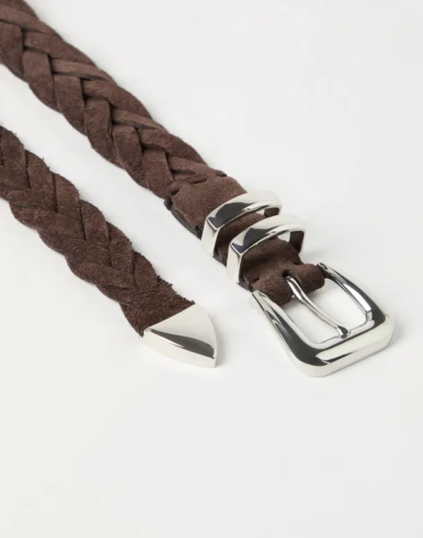 Reversed calfskin braided belt with tip