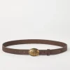 Reversed leather belt with decorative buckle