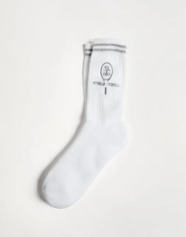 Ribbed cotton socks with tennis logo