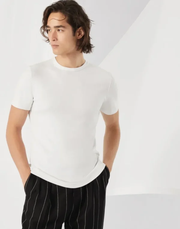 Ribbed stretch cotton jersey crew neck T-shirt