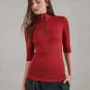 Ribbed wool jersey turtleneck t-shirt with precious half zip