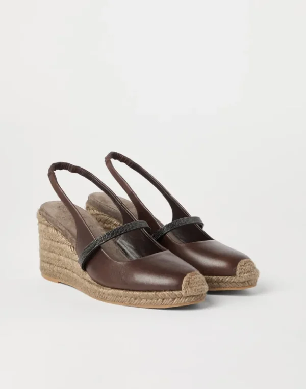 Riding calfskin espadrille wedges with precious strap