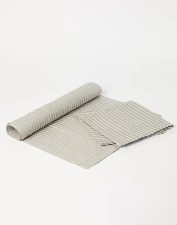 Runner and two napkins set in chalk stripe linen