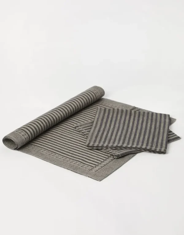 Runner and two napkins set in chalk stripe linen