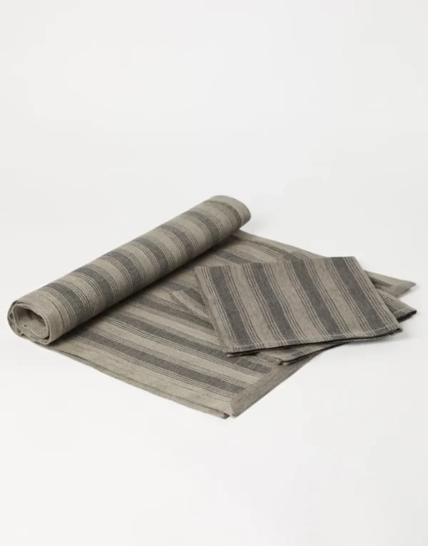 Runner and two napkins set in striped linen