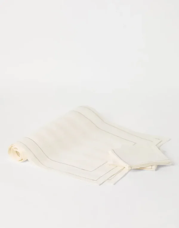 Runner and two napkins set in striped linen