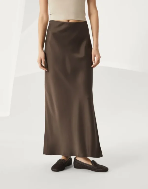 Satin cady fluid bias-cut skirt