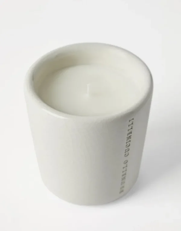 Scented candle in craquelé ceramic vessel