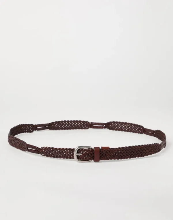 Scratched braided calfskin belt